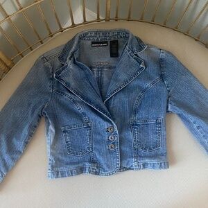 DKNY Jeans Cropped Denim Jacket XS Blue Stretch Fitted Jean Jacket
